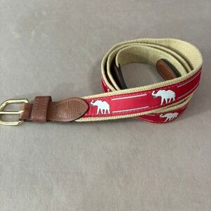 Zep-Pro Belt Mens 46 Red Elephant Canvas Leather Trim Made in USA Brass Buckle